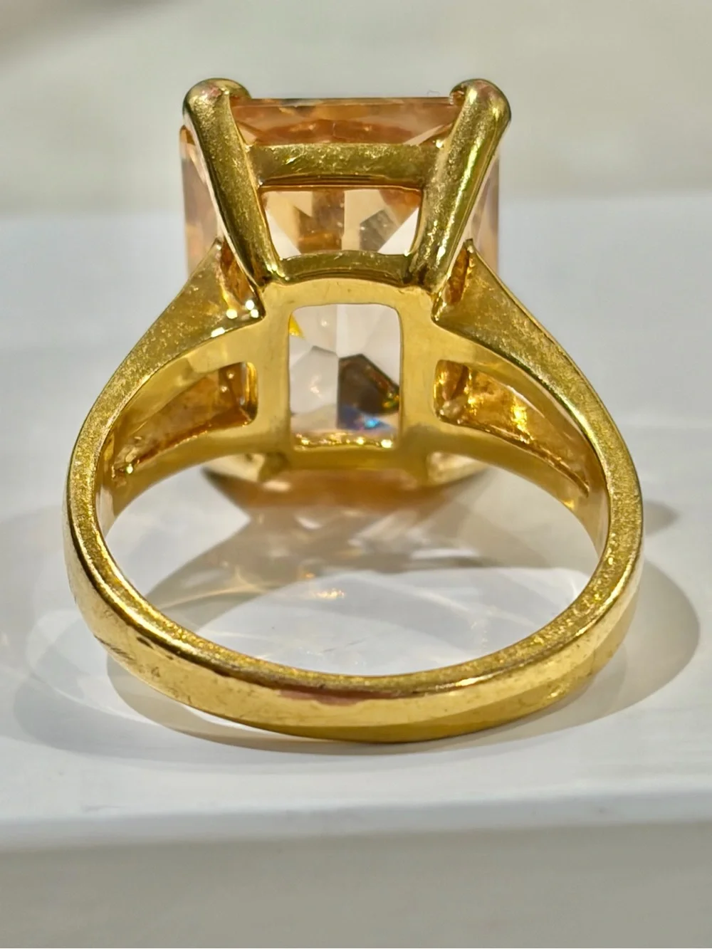 Gold Plated Champagne CZ Emerald Cut Statement Cocktail Ring SZ 9.25